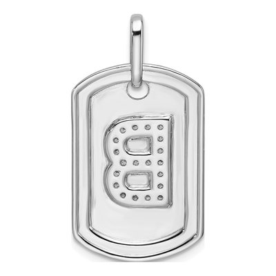 14K White Gold 1/4 ct tw Diamond Dog Tag Initial B Charm – view 4