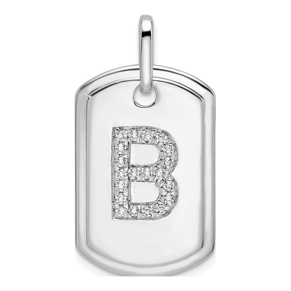 14K White Gold 1/4 ct tw Diamond Dog Tag Initial B Charm