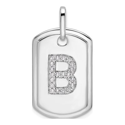 14K White Gold 1/4 ct tw Diamond Dog Tag Initial B Charm