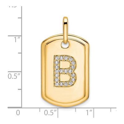 14K Yellow Gold 1/4 ct tw Diamond Dog Tag Initial B Charm – view 2