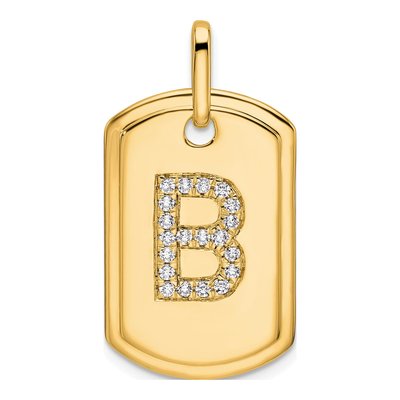 14K Yellow Gold 1/4 ct tw Diamond Dog Tag Initial B Charm
