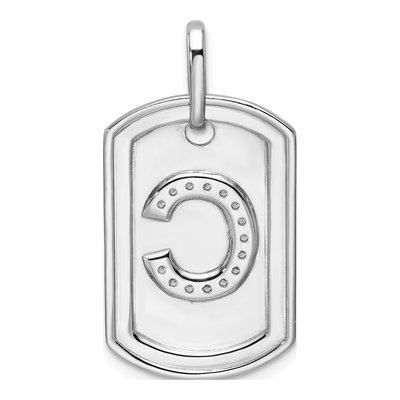 14K White Gold 1/6 ct tw Diamond Dog Tag Initial C Charm – view 4