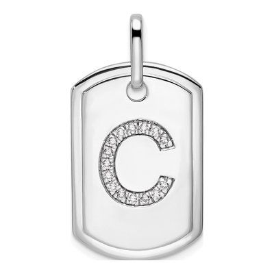 14K White Gold 1/6 ct tw Diamond Dog Tag Initial C Charm