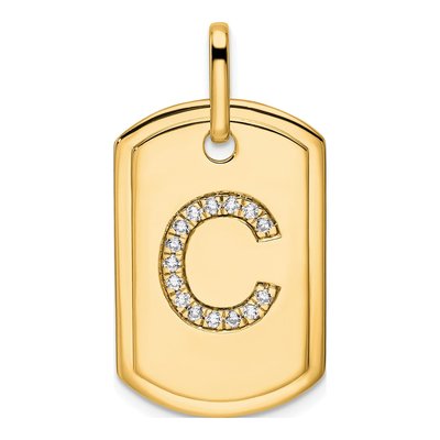 14K Yellow Gold 1/6 ct tw Diamond Dog Tag Initial C Charm