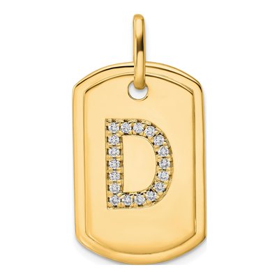 14K Yellow Gold 0.22 ct tw Diamond Dog Tag Initial D Charm