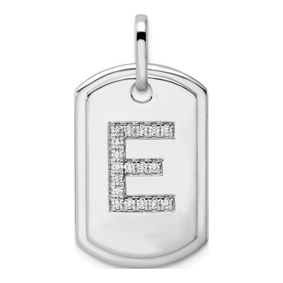 14K White Gold 0.22 ct tw Diamond Dog Tag Initial E Charm