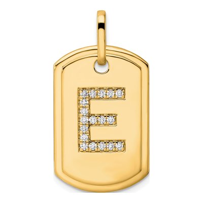 14K Yellow Gold 0.22 ct tw Diamond Dog Tag Initial E Charm