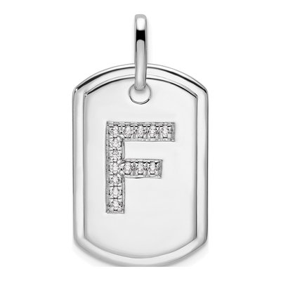 14K White Gold 1/6 ct tw Diamond Dog Tag Initial F Charm