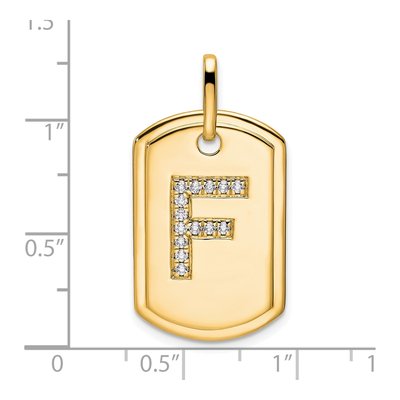 14K Yellow Gold 1/6 ct tw Diamond Dog Tag Initial F Charm – view 2