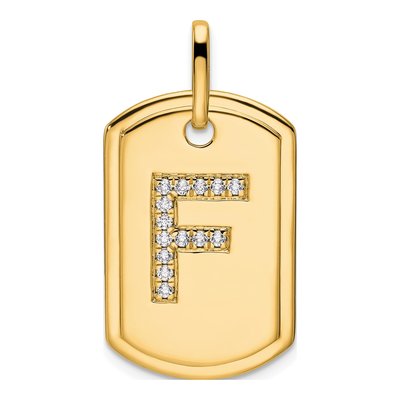 14K Yellow Gold 1/6 ct tw Diamond Dog Tag Initial F Charm
