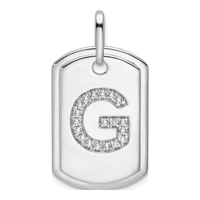 14K White Gold 0.23 ct tw Diamond Dog Tag Initial G Charm