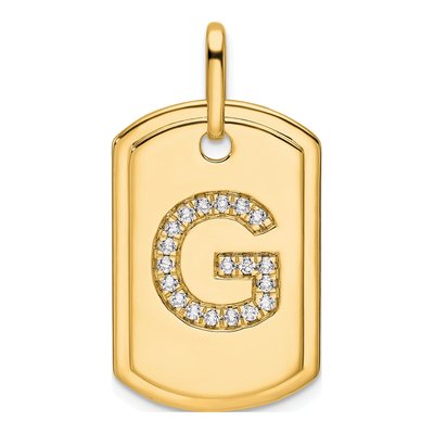 14K Yellow Gold 0.23 ct tw Diamond Dog Tag Initial G Charm