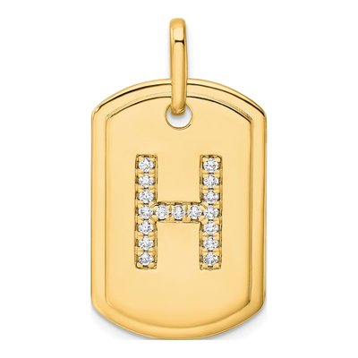 14K Yellow Gold 1/5 ct tw Diamond Dog Tag Initial H Charm