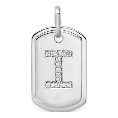 14K White Gold 1/6 ct tw Diamond Initial I Dog Tag Charm