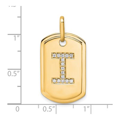 14K Yellow Gold 1/6 ct tw Diamond Initial I Dog Tag Charm – view 2
