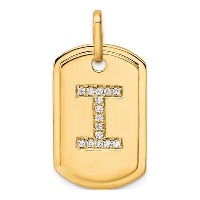 14K Yellow Gold 1/6 ct tw Diamond Initial I Dog Tag Charm