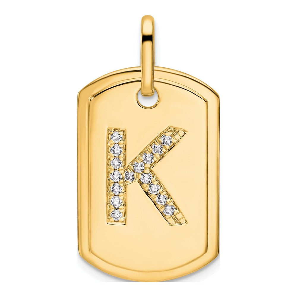14K Yellow Gold 1/5 ct tw Diamond Dog Tag Initial K Charm