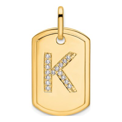 14K Yellow Gold 1/5 ct tw Diamond Dog Tag Initial K Charm