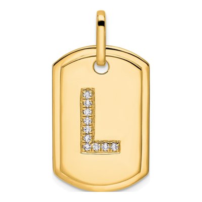 14K Yellow Gold 1/8 ct tw Diamond Dog Tag Initial L Charm
