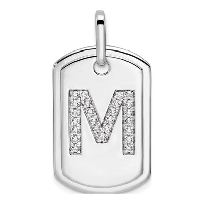 14K White Gold 0.31 ct tw Diamond Dog Tag Initial M Charm
