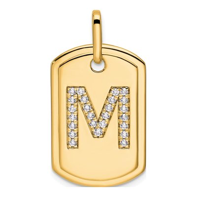 14K Yellow Gold 0.31 ct tw Diamond Dog Tag Initial M Charm