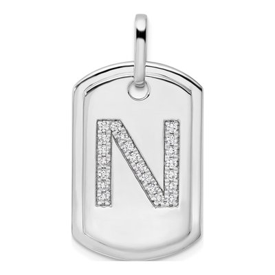 14K White Gold 0.26 ct tw Diamond Dog Tag Initial N Charm