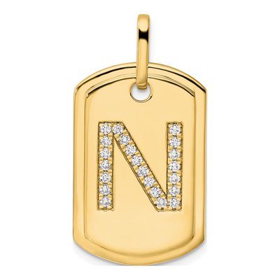 14K Yellow Gold 0.26 ct tw Diamond Dog Tag Initial N Charm