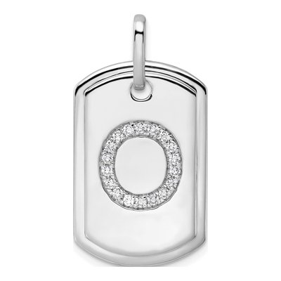 14K White Gold 0.22 ct tw Diamond Dog Tag Initial O Charm