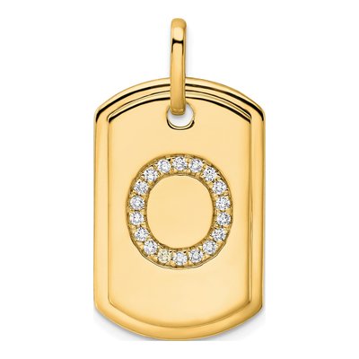 14K Yellow Gold 0.22 ct tw Diamond Dog Tag Initial O Charm