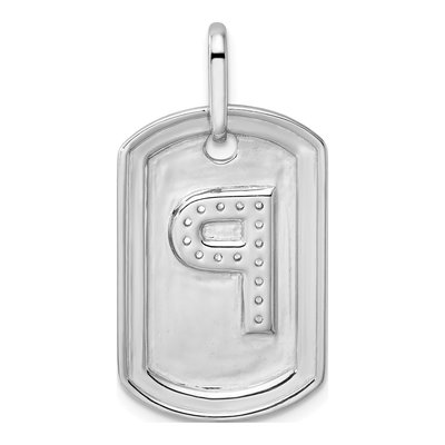 14K White Gold 1/6 ct tw Diamond Dog Tag Initial P Charm – view 4