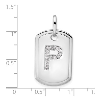 14K White Gold 1/6 ct tw Diamond Dog Tag Initial P Charm – view 5