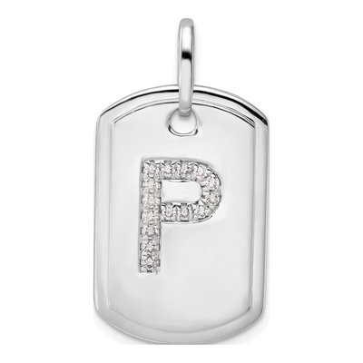 14K White Gold 1/6 ct tw Diamond Dog Tag Initial P Charm