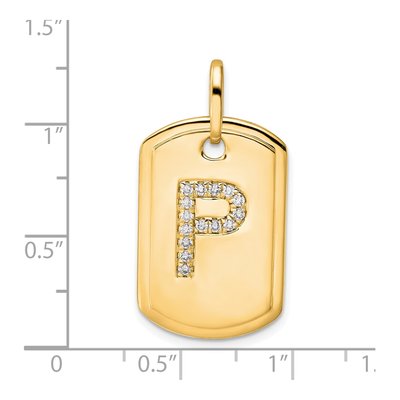 14K Yellow Gold 1/6 ct tw Diamond Dog Tag Initial P Charm – view 2