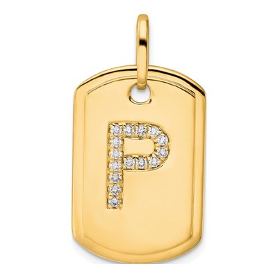 14K Yellow Gold 1/6 ct tw Diamond Dog Tag Initial P Charm