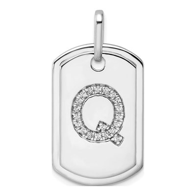 14K White Gold 1/5 ct tw Diamond Dog Tag Initial Q Charm