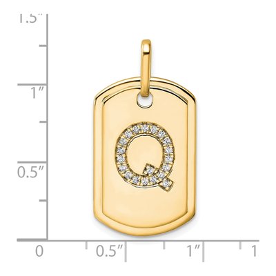 14K Yellow Gold 1/5 ct tw Diamond Dog Tag Initial Q Charm – view 2
