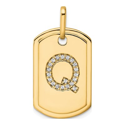 14K Yellow Gold 1/5 ct tw Diamond Dog Tag Initial Q Charm