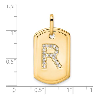 14K Yellow Gold 0.23 ct tw Diamond Dog Tag Initial R Charm – view 2