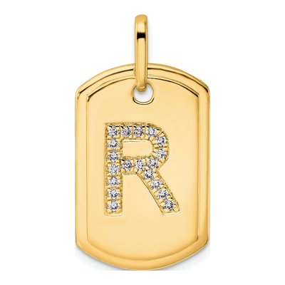 14K Yellow Gold 0.23 ct tw Diamond Dog Tag Initial R Charm