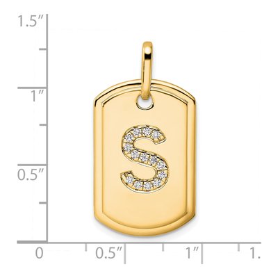 14K Yellow Gold 1/6 ct tw Diamond Dog Tag Initial S Charm – view 2