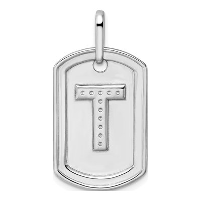 14K White Gold 1/8 ct tw Diamond Dog Tag Initial T Charm – view 4