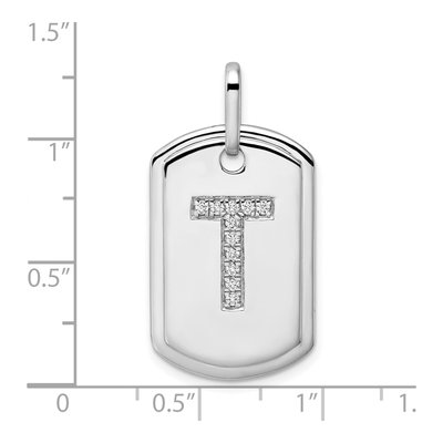 14K White Gold 1/8 ct tw Diamond Dog Tag Initial T Charm – view 5