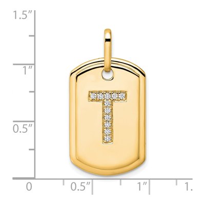 14K Yellow Gold 1/8 ct tw Diamond Dog Tag Initial T Charm – view 2