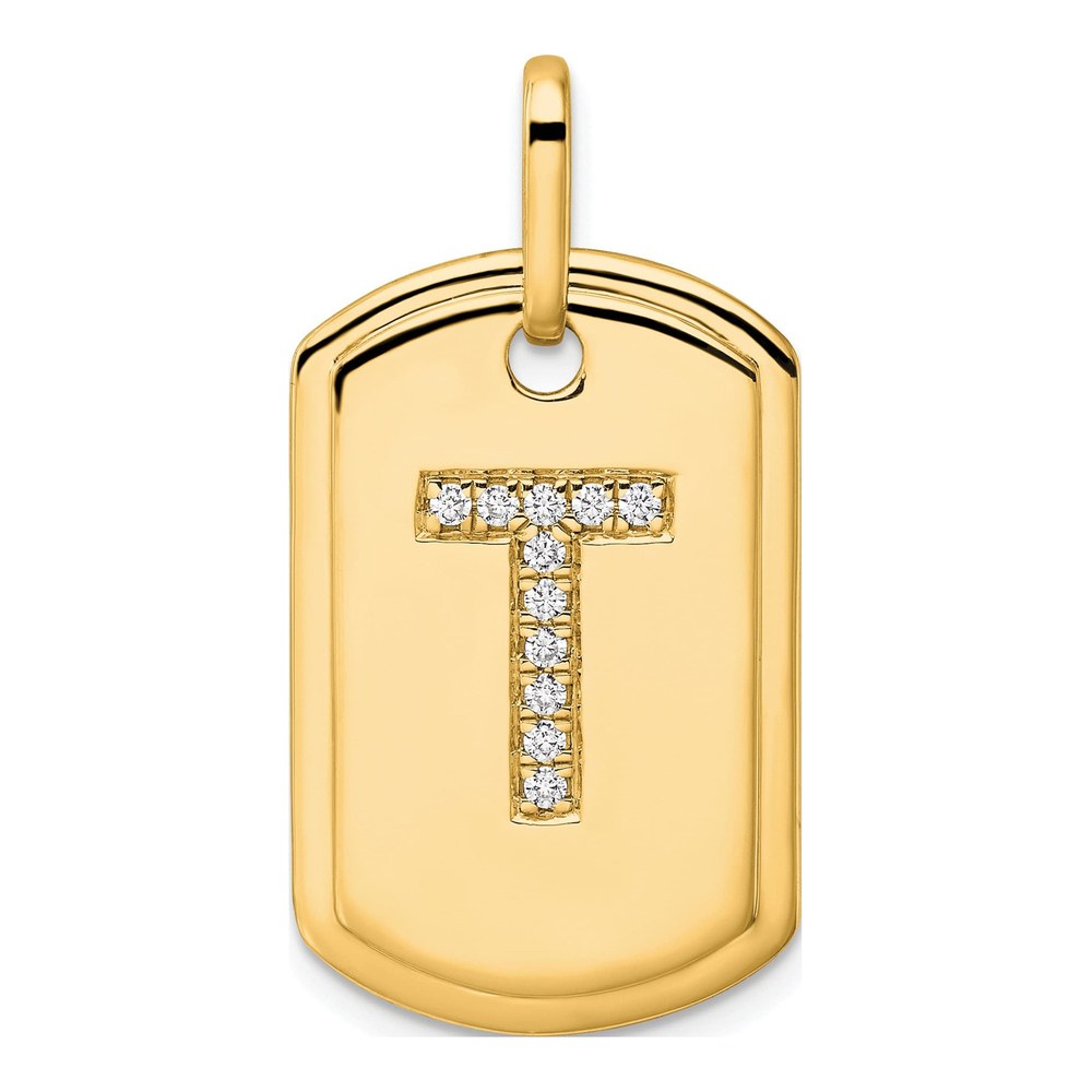 14K Yellow Gold Diamond Initial T Dog Tag Charm