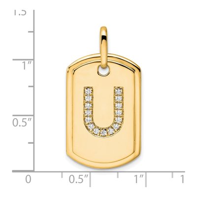 14K Yellow Gold 1/6 ct tw Diamond Dog Tag Initial U Charm – view 2