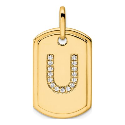 14K Yellow Gold 1/6 ct tw Diamond Dog Tag Initial U Charm