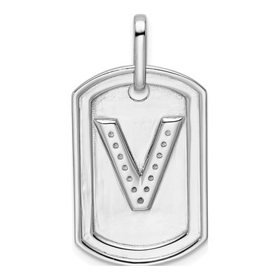 14K White Gold 1/6 ct tw Diamond Dog Tag Initial V Charm – view 4