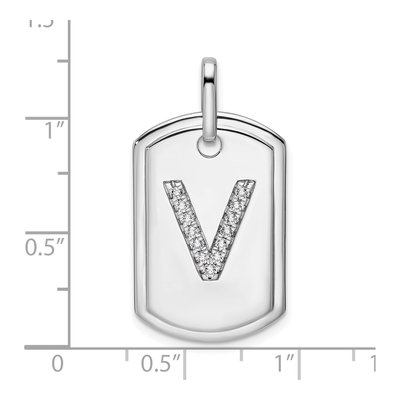 14K White Gold 1/6 ct tw Diamond Dog Tag Initial V Charm – view 5
