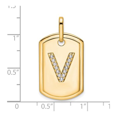 14K Yellow Gold 1/6 ct tw Diamond Dog Tag Initial V Charm – view 2