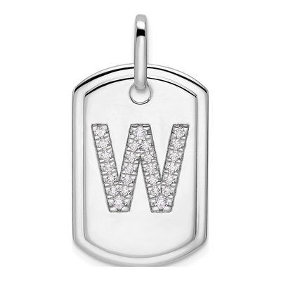 14K White Gold 0.29 ct tw Diamond Dog Tag Initial W Charm